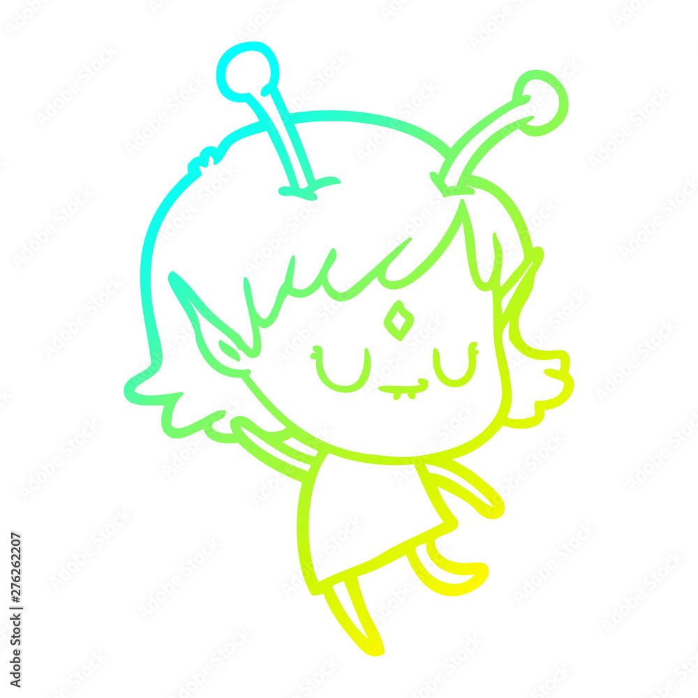 cold gradient line drawing cartoon alien girl cold gradient line drawing cartoon alien girl