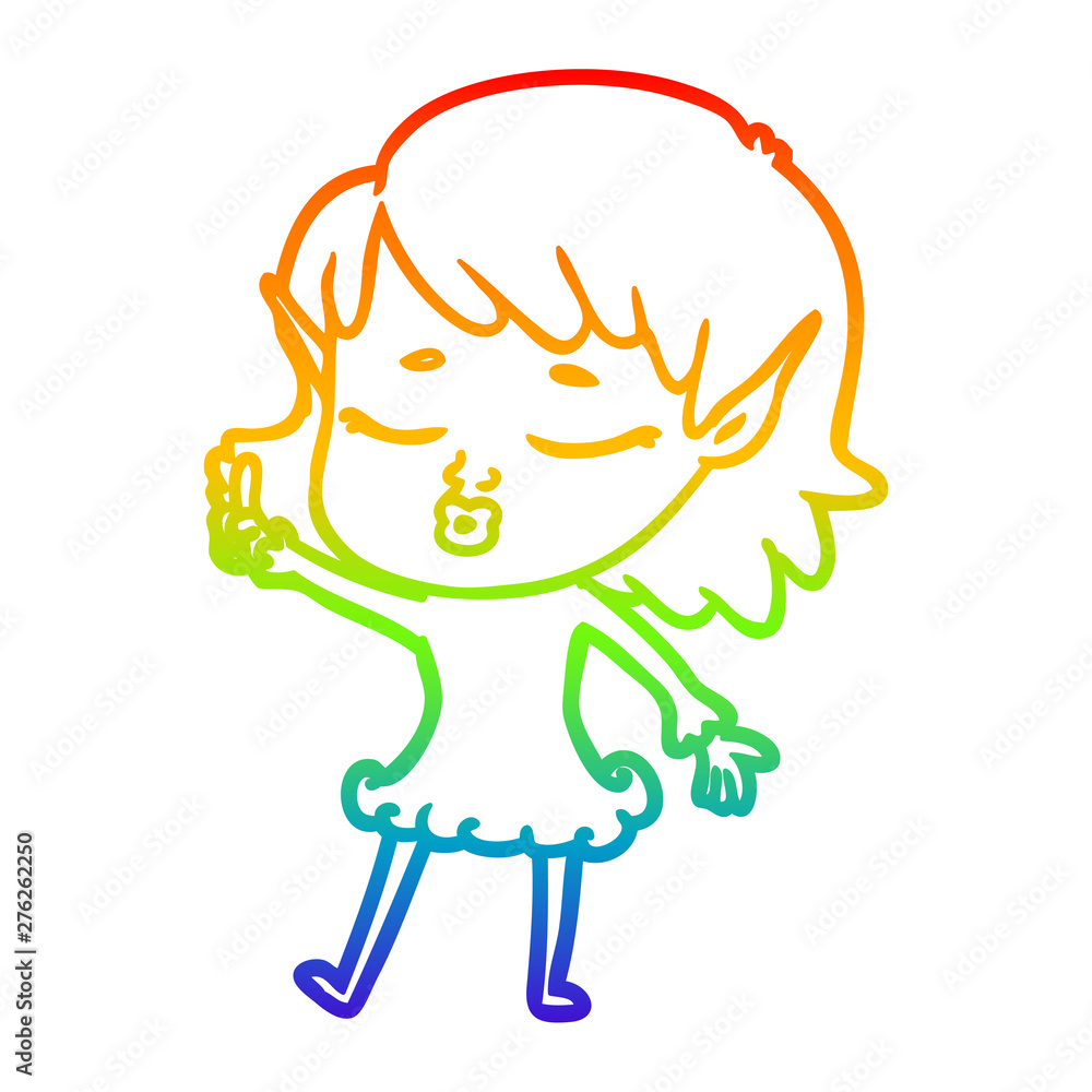 rainbow gradient line drawing pretty cartoon elf girl with question rainbow gradient line drawing pretty cartoon elf girl with question