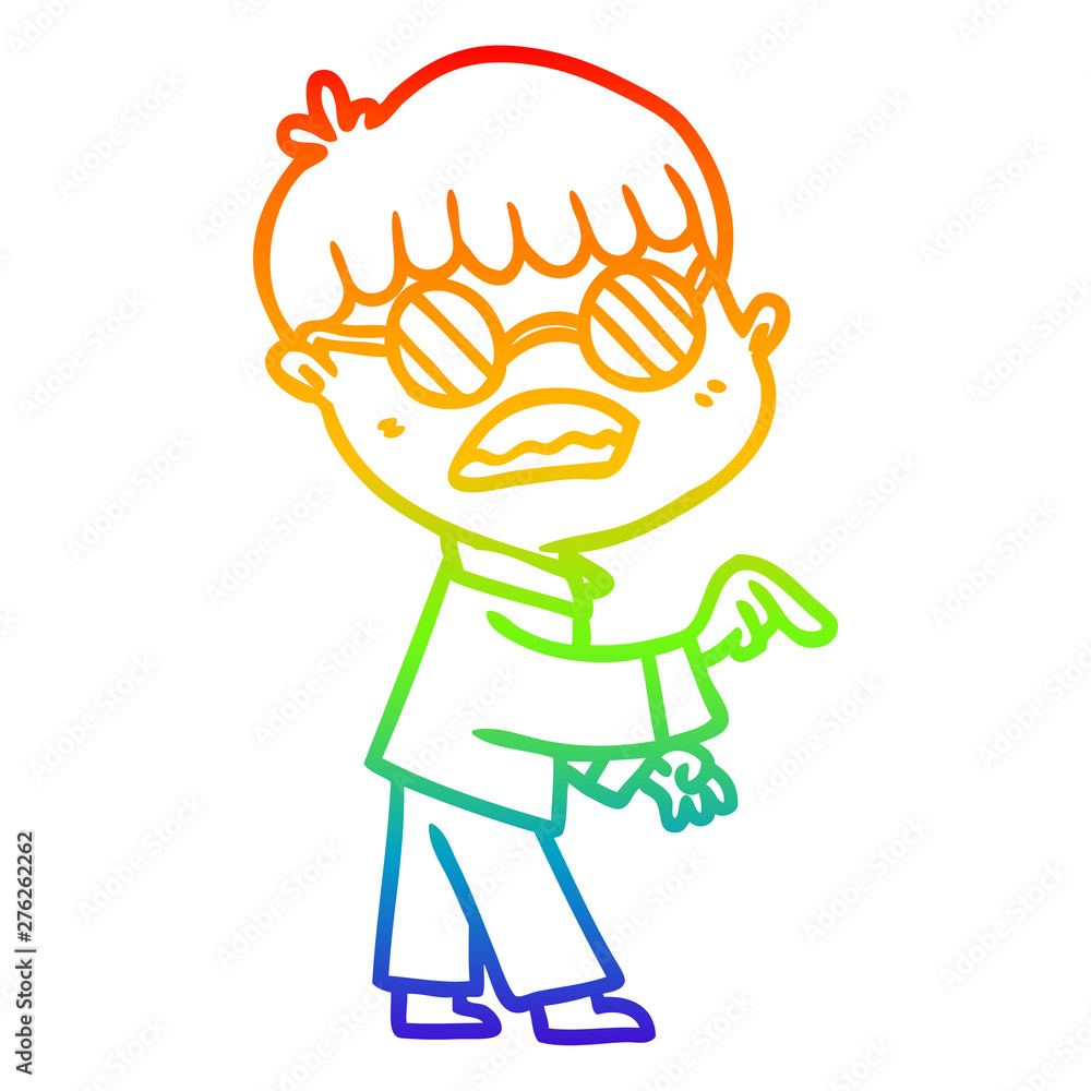 rainbow gradient line drawing cartoon boy wearing spectacles