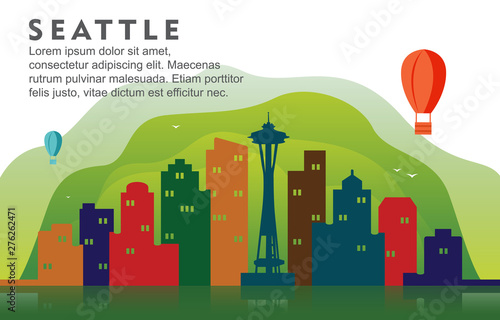 Seattle Washington City Building Cityscape Skyline Dynamic Background Illustration