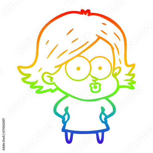 rainbow gradient line drawing cartoon girl pouting