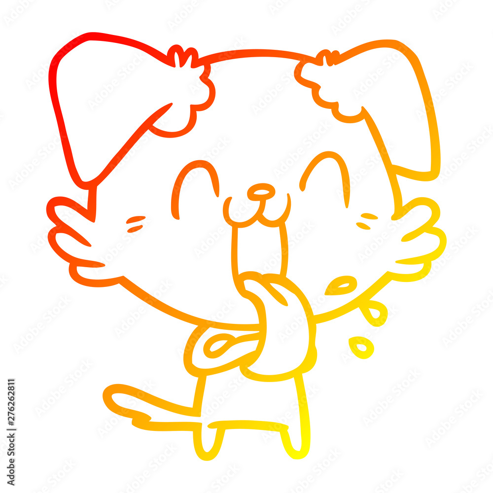 warm gradient line drawing cartoon panting dog