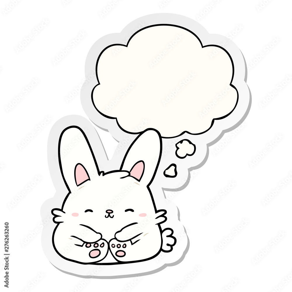 cartoon rabbit and thought bubble as a printed sticker cartoon rabbit and thought bubble as a printed sticker