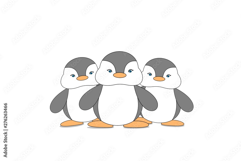 Obraz premium Three penguins character design on white background