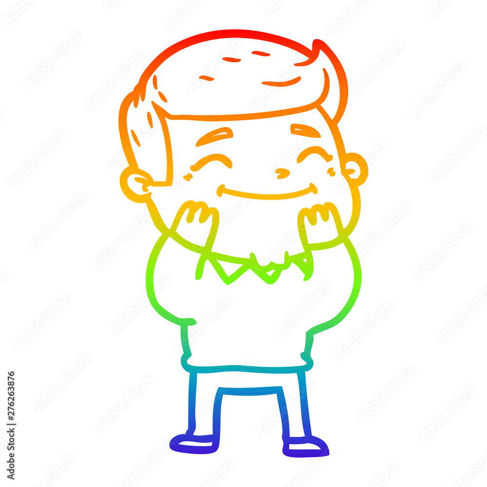 Fototapeta premium rainbow gradient line drawing happy cartoon man