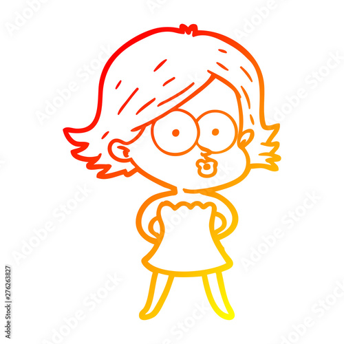 warm gradient line drawing cartoon girl pouting