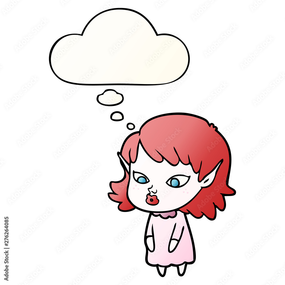 cartoon elf girl with pointy ears and thought bubble in smooth gradient style cartoon elf girl with pointy ears and thought bubble in smooth gradient style