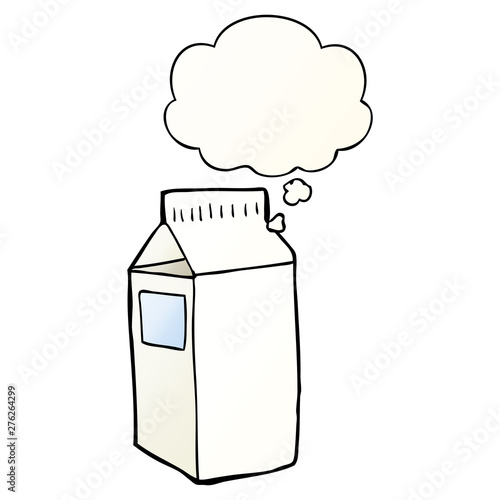 cartoon milk carton and thought bubble in smooth gradient style