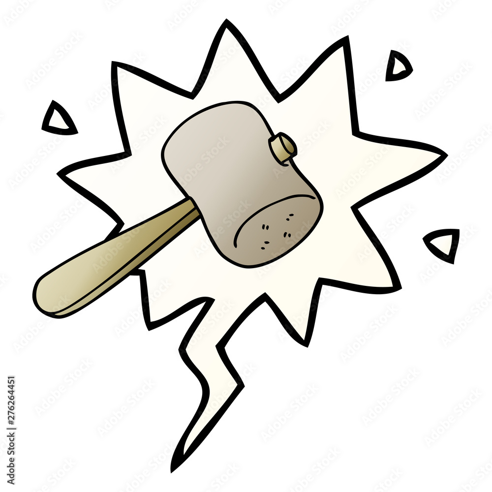 cartoon mallet and speech bubble in smooth gradient style cartoon mallet and speech bubble in smooth gradient style