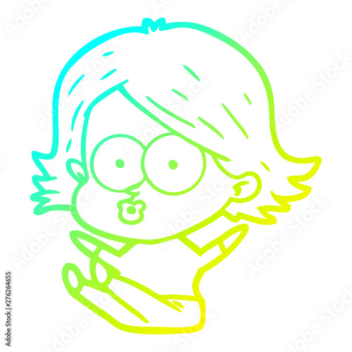 cold gradient line drawing cartoon girl pouting