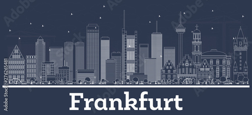 Outline Frankfurt Germany City Skyline with White Buildings.