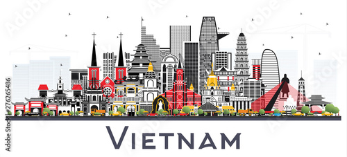 Vietnam City Skyline with Gray Buildings Isolated on White.