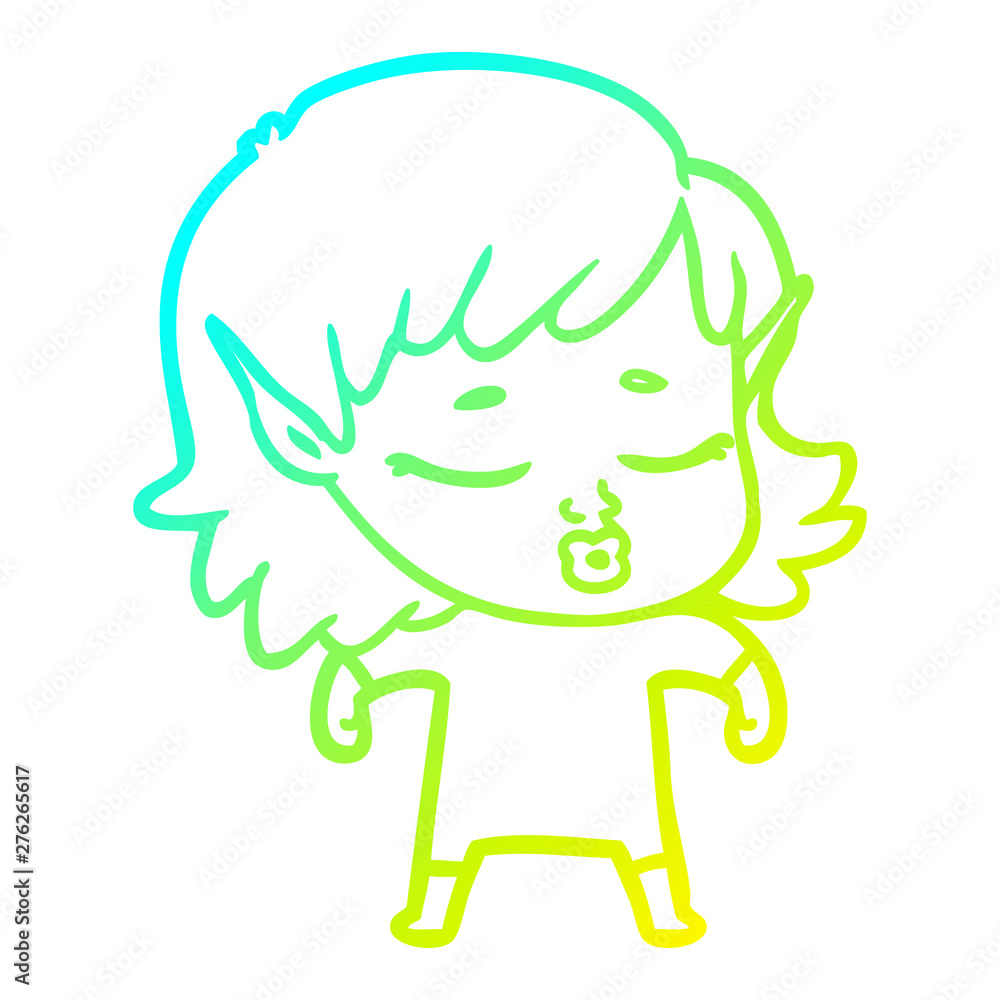 cold gradient line drawing pretty cartoon elf girl cold gradient line drawing pretty cartoon elf girl