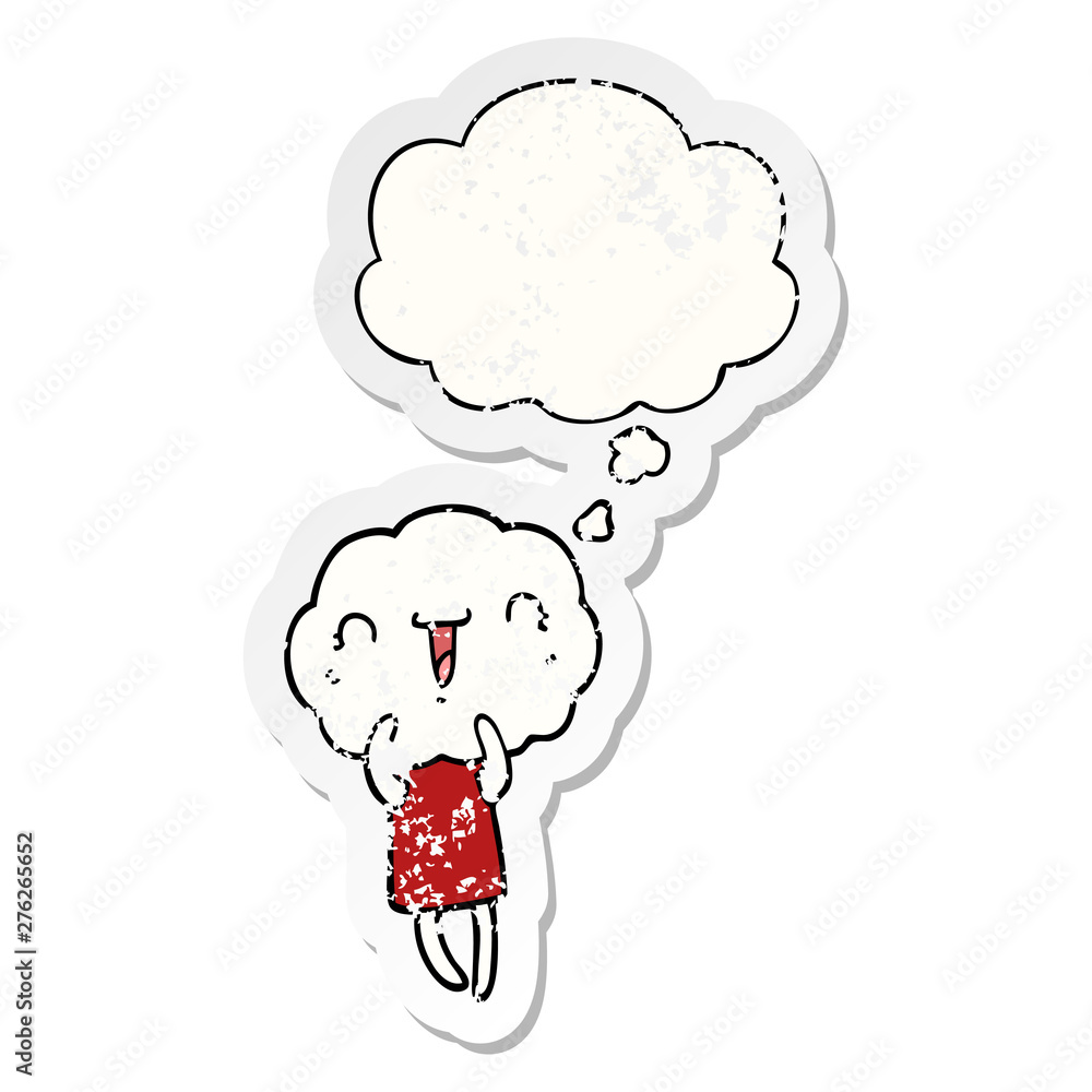 cute cartoon cloud head creature and thought bubble as a distressed worn sticker cute cartoon cloud head creature and thought bubble as a distressed worn sticker