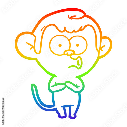 rainbow gradient line drawing cartoon hooting monkey