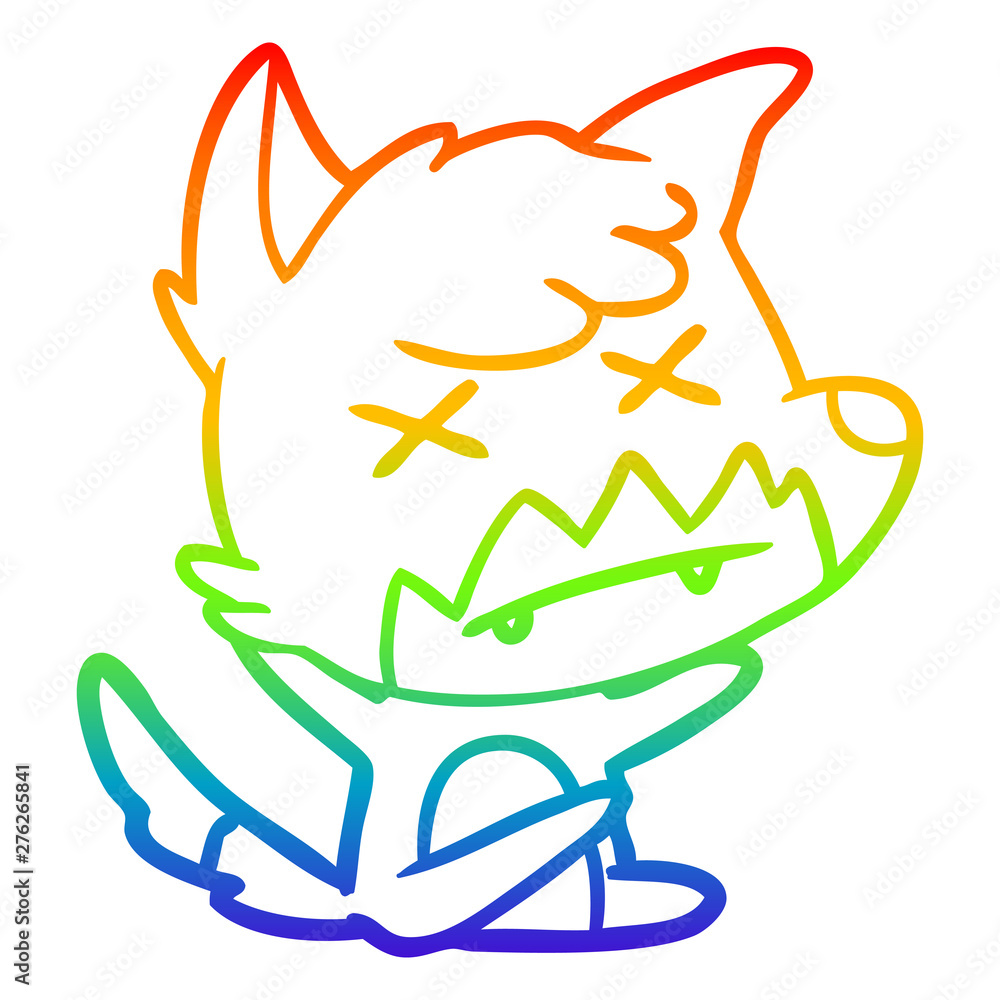 Fototapeta premium rainbow gradient line drawing cartoon cross eyed fox