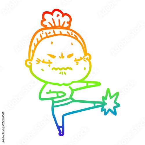 rainbow gradient line drawing cartoon annoyed old lady