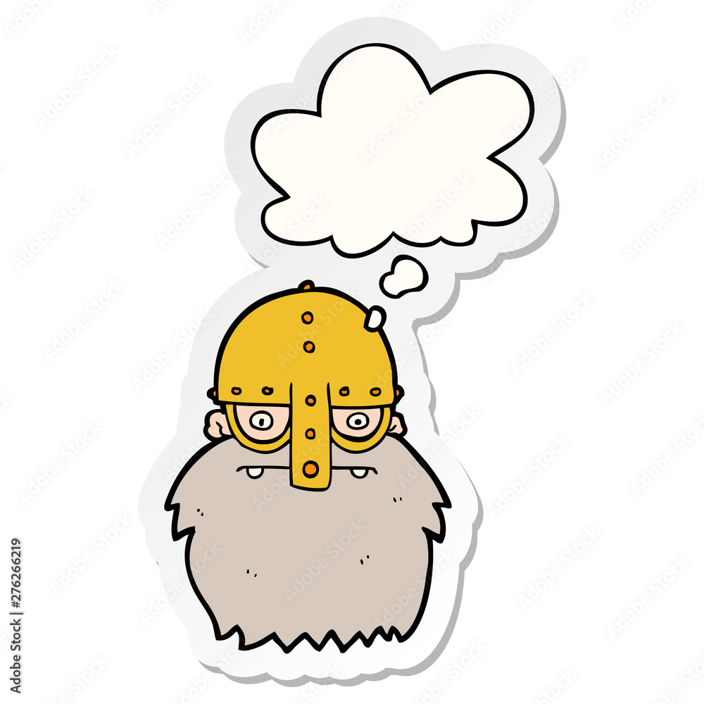 cartoon viking face and thought bubble as a printed sticker cartoon viking face and thought bubble as a printed sticker