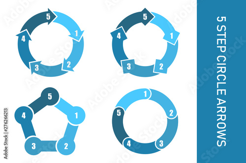 5 step circle arrows collection infographic.