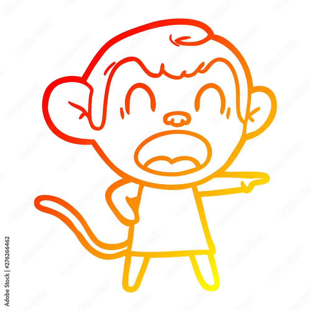 Obraz premium warm gradient line drawing shouting cartoon monkey pointing