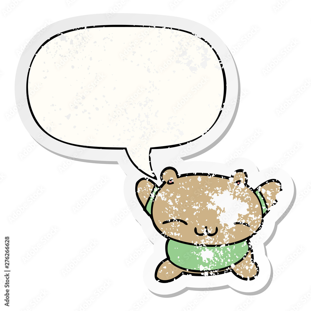 Obraz premium cartoon jumping bear and speech bubble distressed sticker