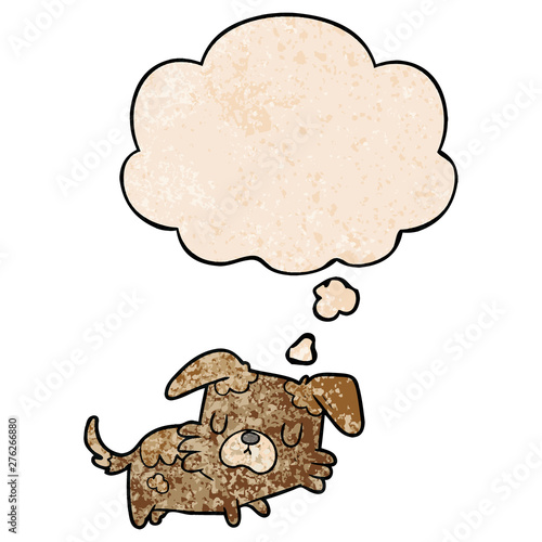 cartoon dog and thought bubble in grunge texture pattern style