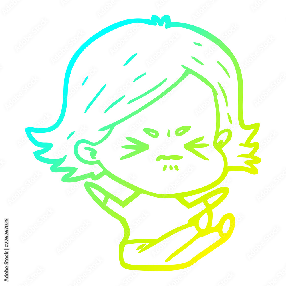 cold gradient line drawing cartoon angry girl