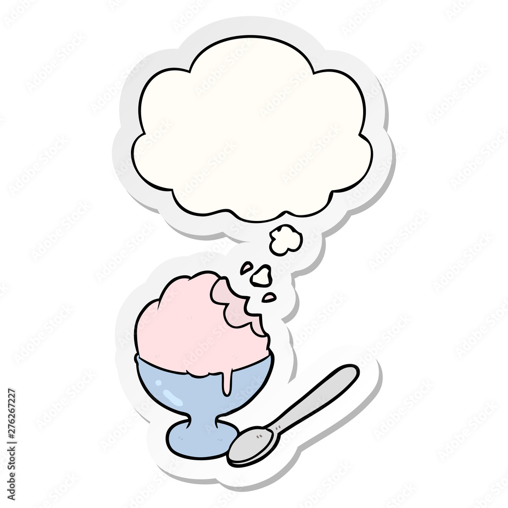 cartoon ice cream dessert and thought bubble as a printed sticker cartoon ice cream dessert and thought bubble as a printed sticker