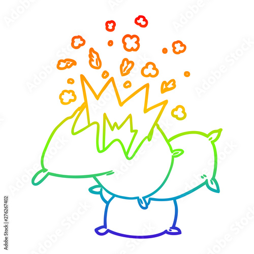 rainbow gradient line drawing cartoon pillow fight