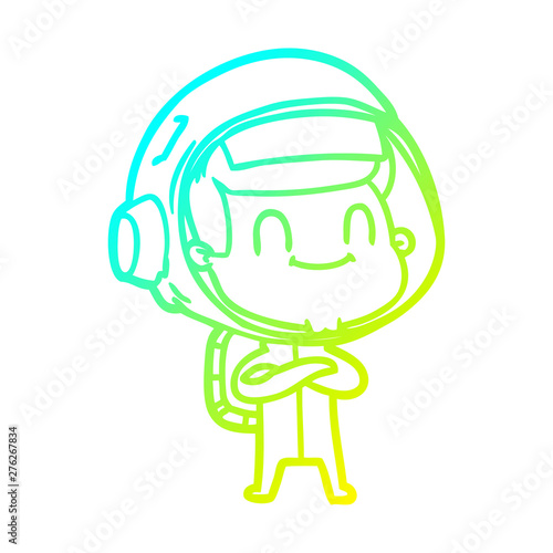 cold gradient line drawing happy cartoon astronaut