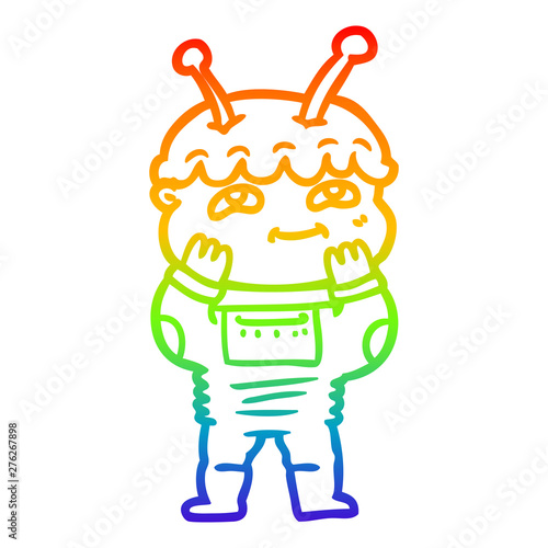rainbow gradient line drawing surprised cartoon spaceman