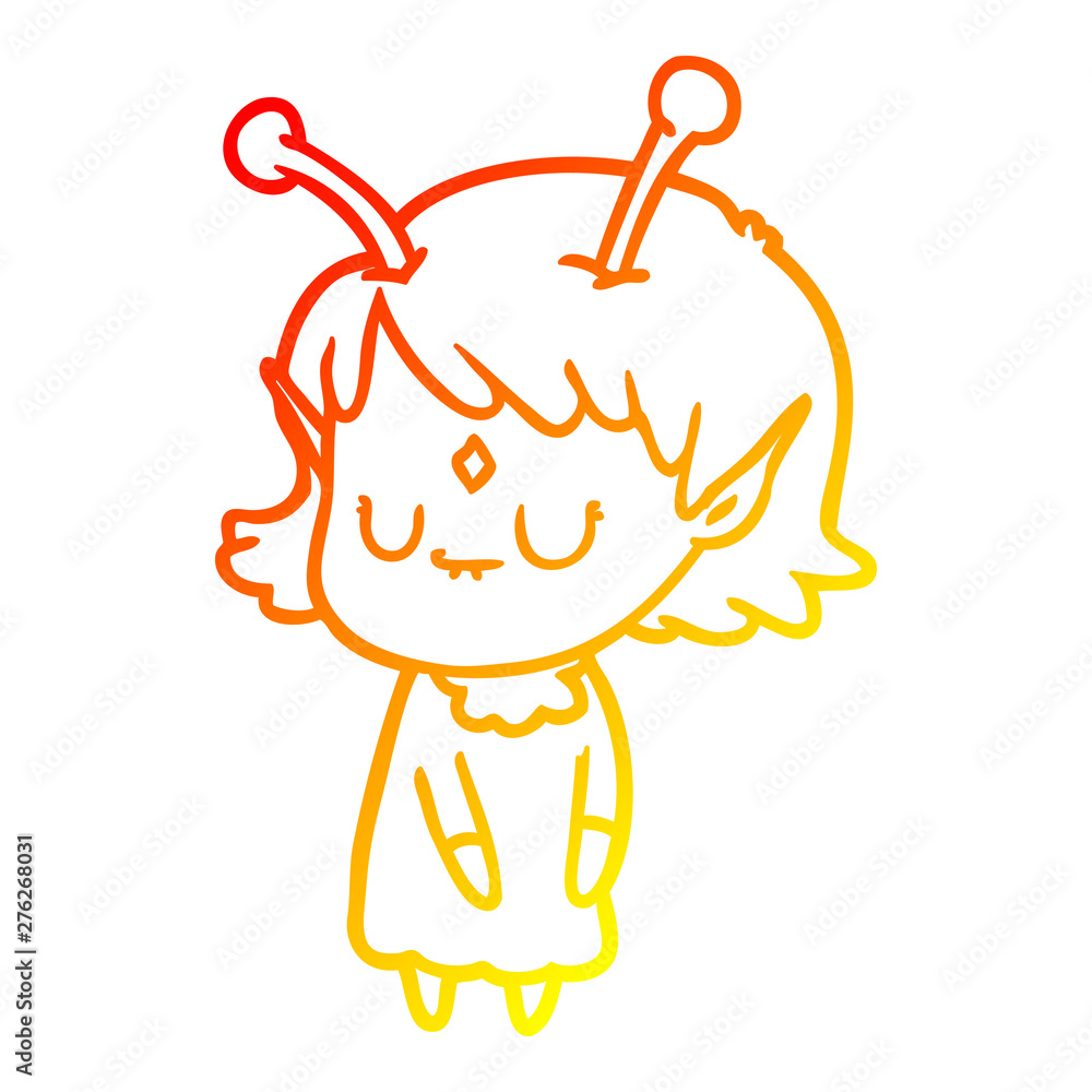 warm gradient line drawing cartoon alien girl warm gradient line drawing cartoon alien girl