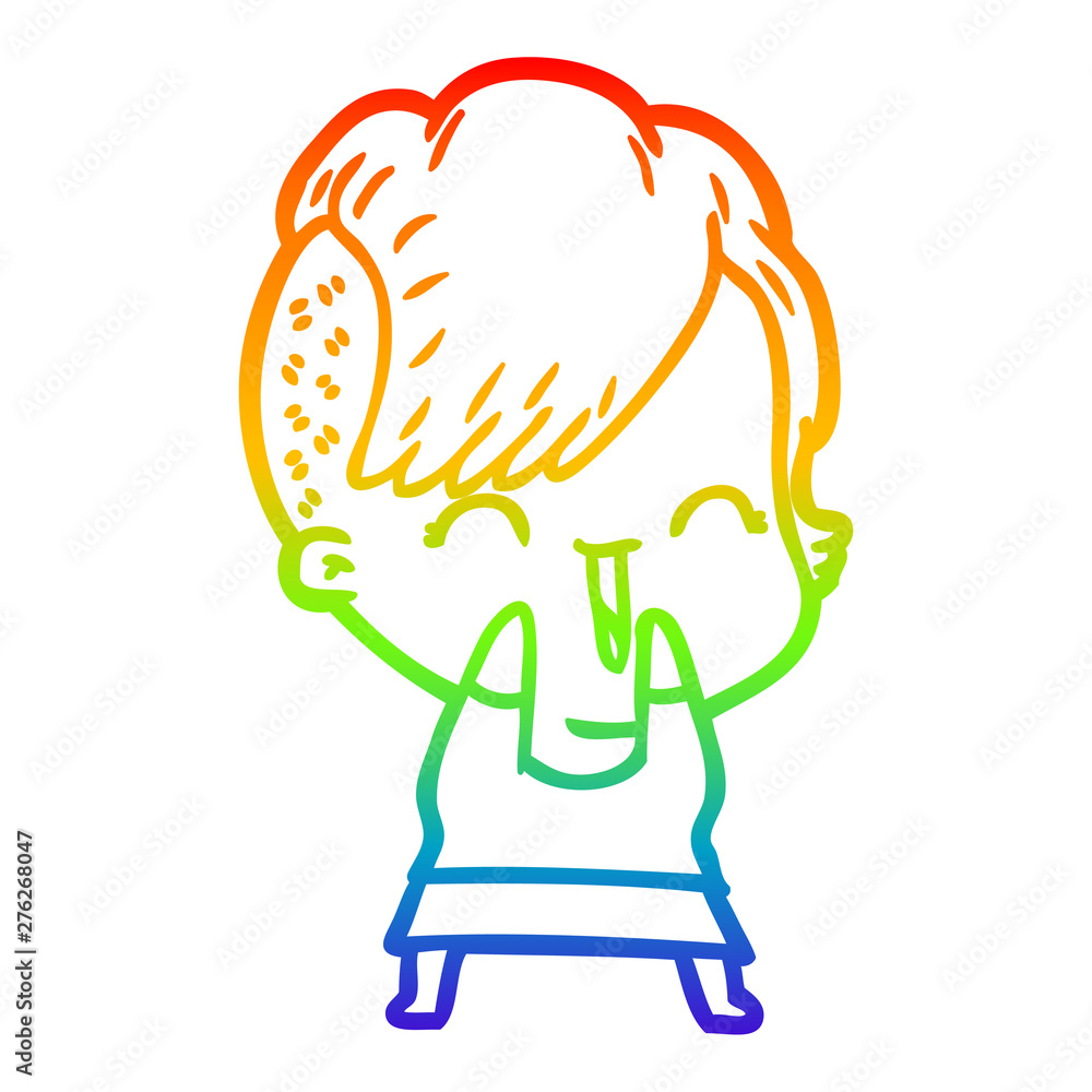 rainbow gradient line drawing cartoon happy hipster girl rainbow gradient line drawing cartoon happy hipster girl