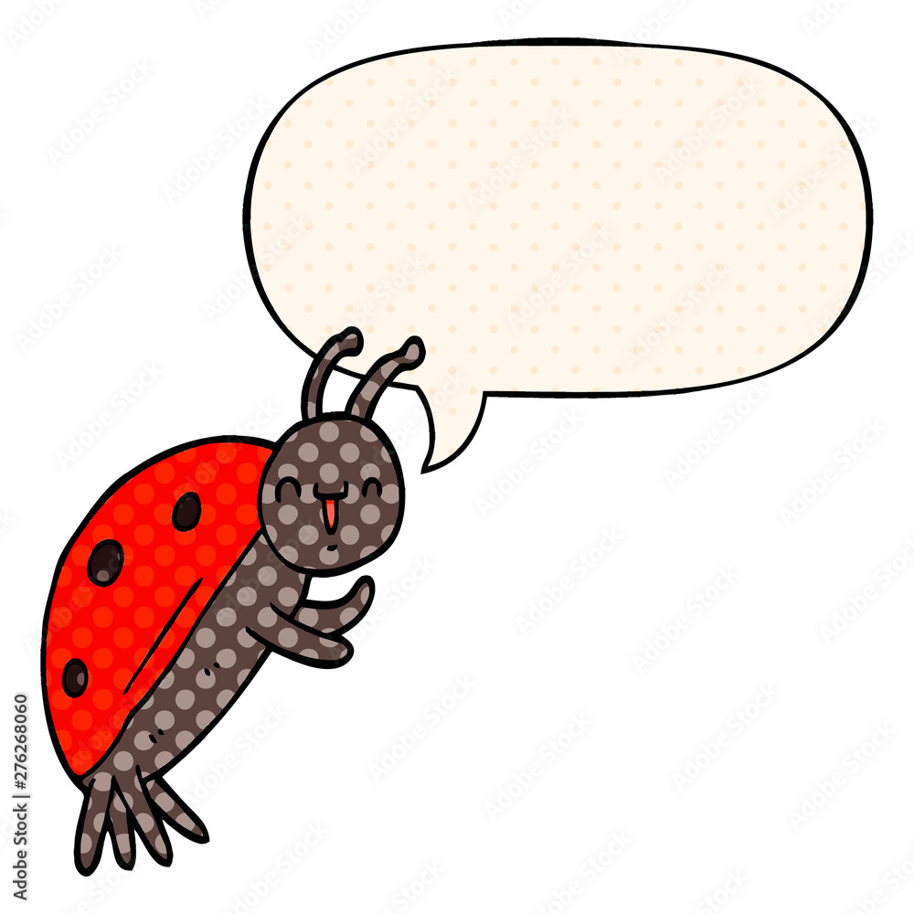 Fototapeta premium cute cartoon ladybug and speech bubble in comic book style