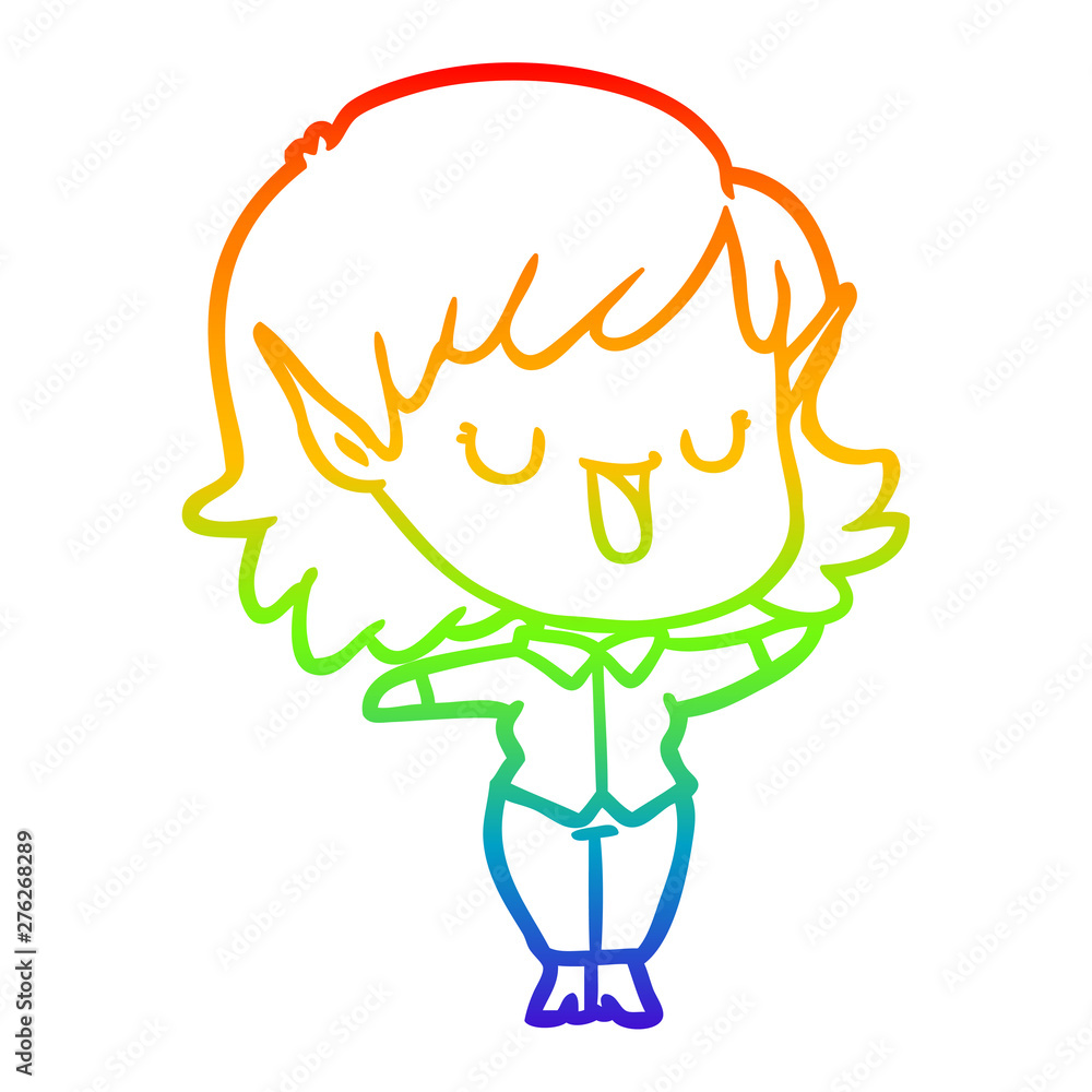 rainbow gradient line drawing cartoon elf girl