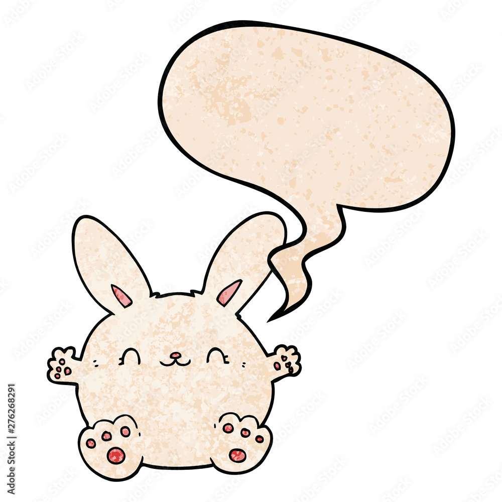 cute cartoon rabbit and speech bubble in retro texture style cute cartoon rabbit and speech bubble in retro texture style
