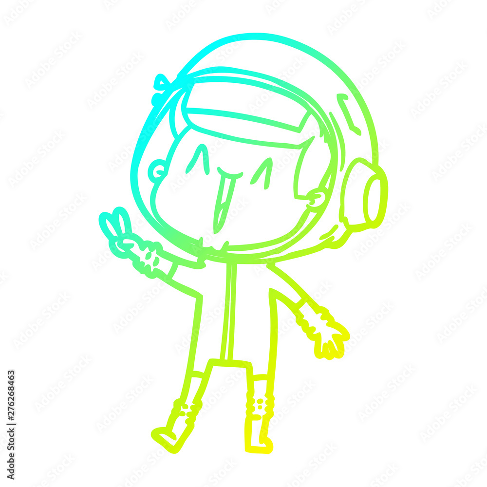cold gradient line drawing happy cartoon astronaut giving peace sign cold gradient line drawing happy cartoon astronaut giving peace sign