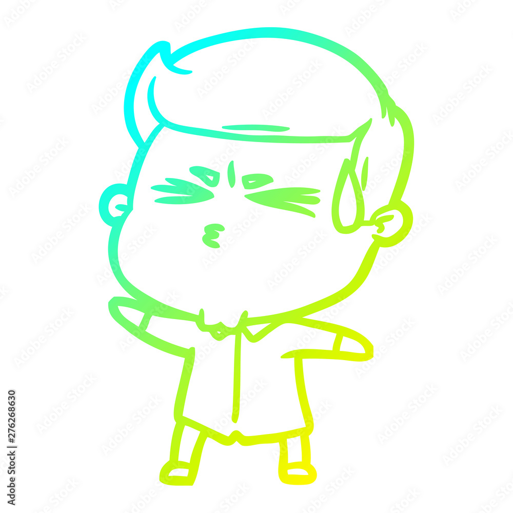 cold gradient line drawing cartoon man sweating