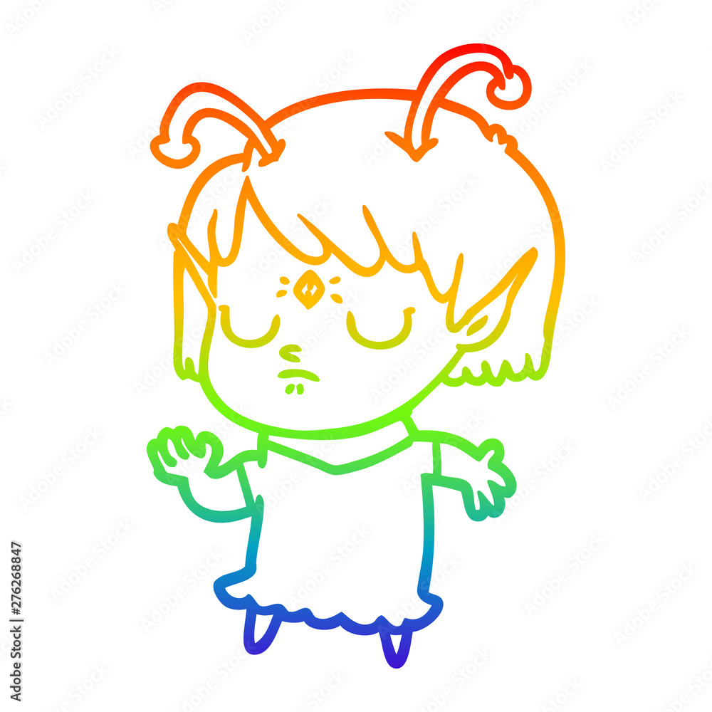 rainbow gradient line drawing cartoon alien girl rainbow gradient line drawing cartoon alien girl