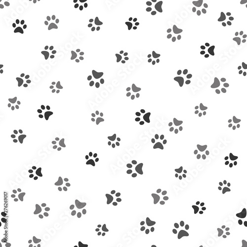 Dog Paw print seamless. Traces of Cat Textile Pattern. Cat footprint seamless pattern. Vector seamless.