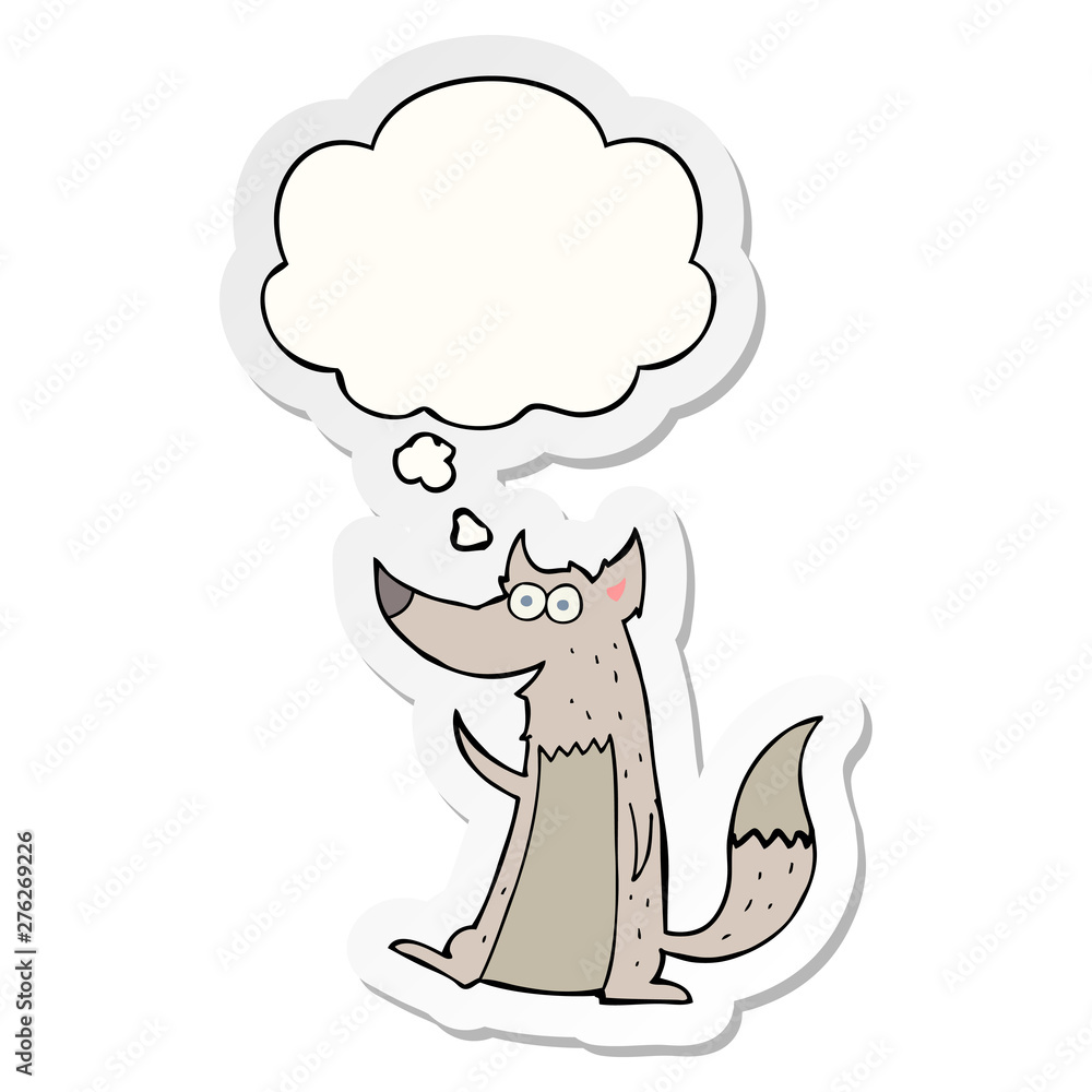 cartoon wolf and thought bubble as a printed sticker cartoon wolf and thought bubble as a printed sticker