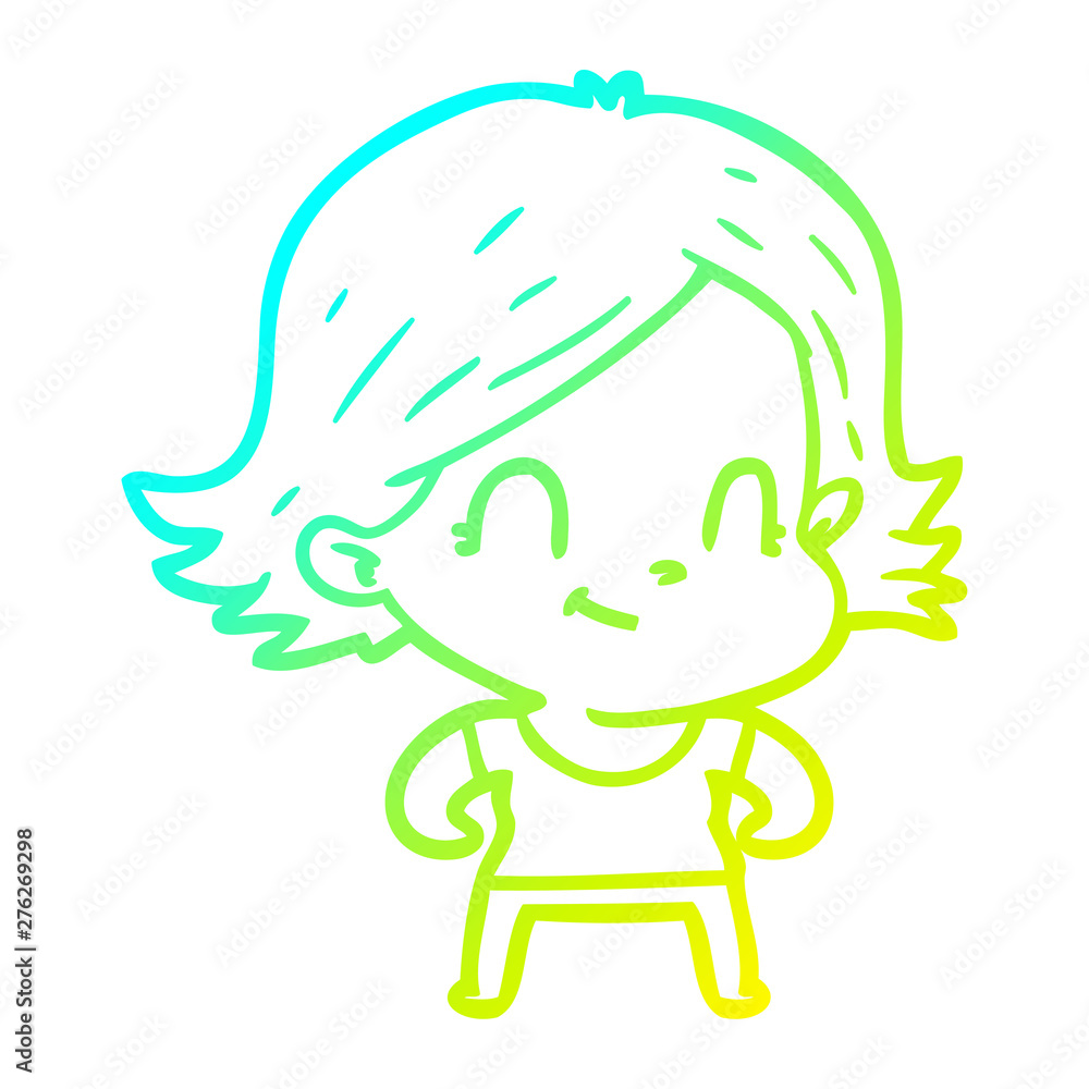 cold gradient line drawing cartoon friendly girl cold gradient line drawing cartoon friendly girl