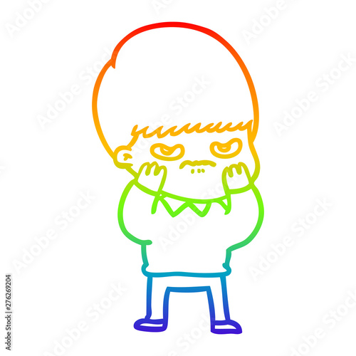 rainbow gradient line drawing annoyed cartoon boy