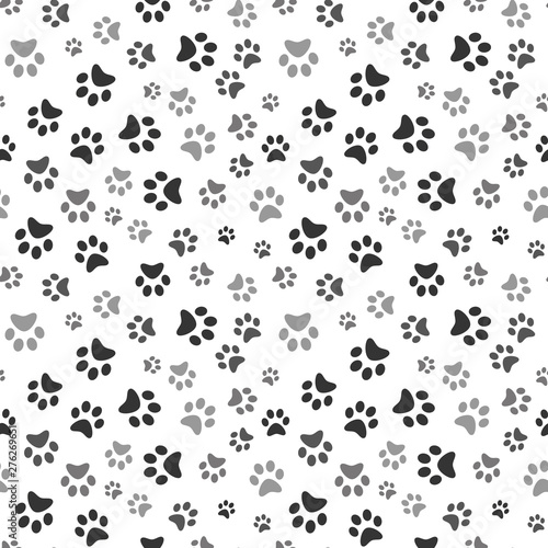 Dog Paw print seamless. Traces of Cat Textile Pattern. Cat footprint seamless pattern. Vector seamless.