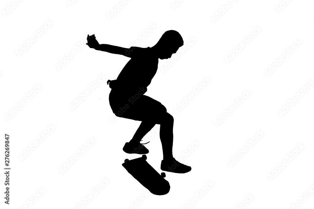  Silhouettes   skateboarder on white background.
