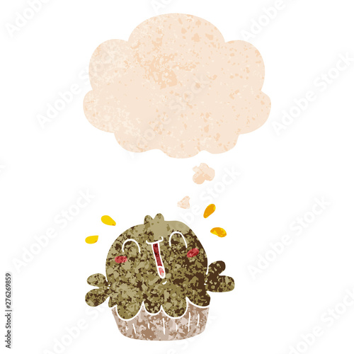 cute cartoon pie and thought bubble in retro textured style