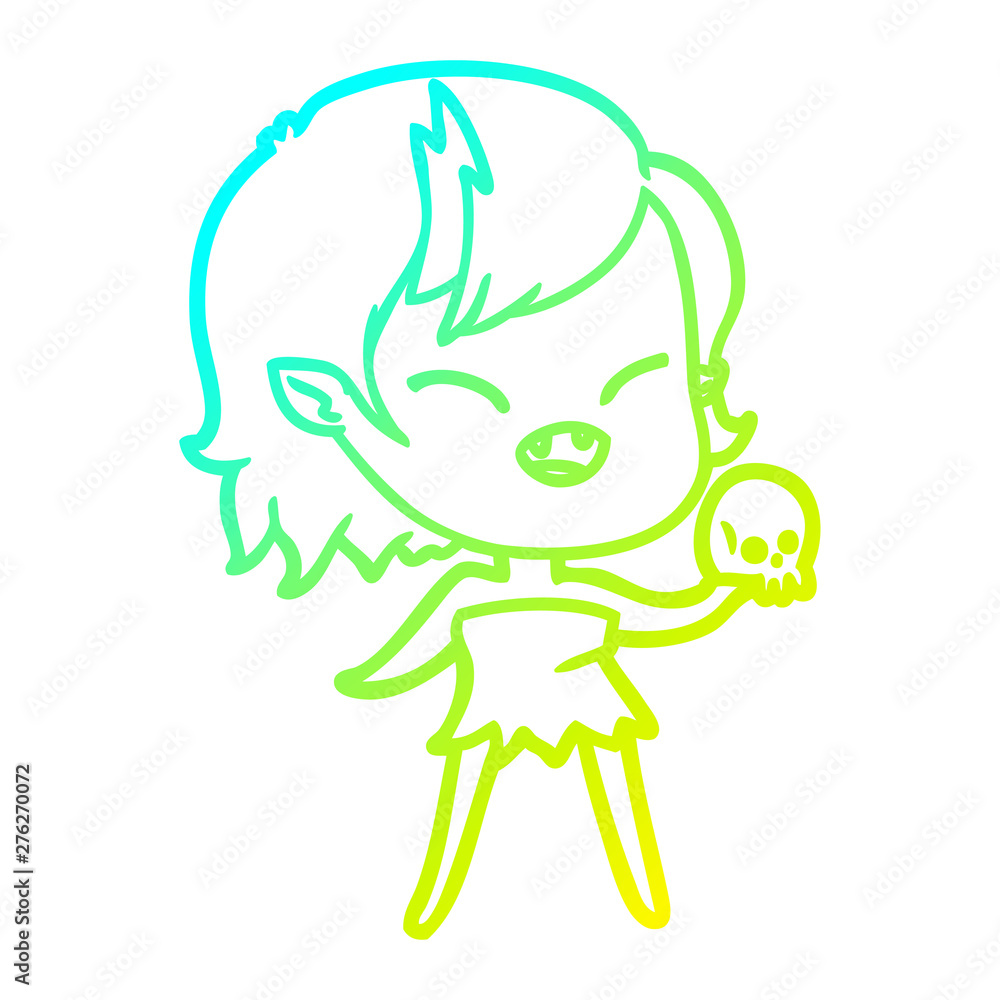 Obraz premium cold gradient line drawing cartoon laughing vampire girl with skull