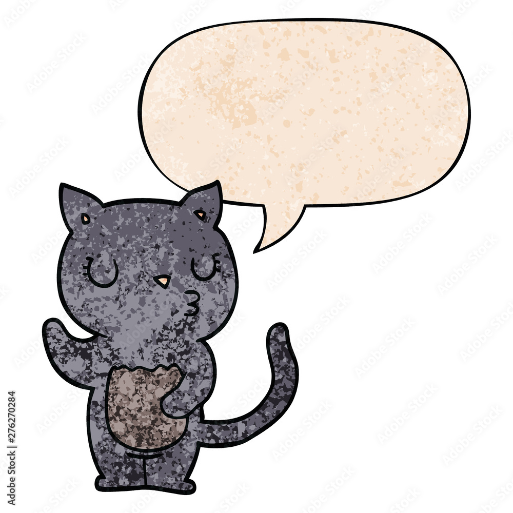 cute cartoon cat and speech bubble in retro texture style cute cartoon cat and speech bubble in retro texture style