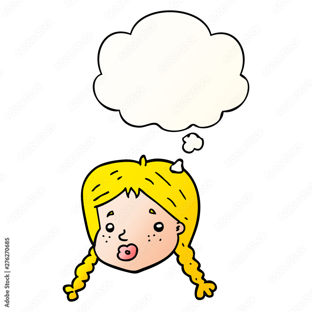 cartoon girls face and thought bubble in smooth gradient style cartoon girls face and thought bubble in smooth gradient style