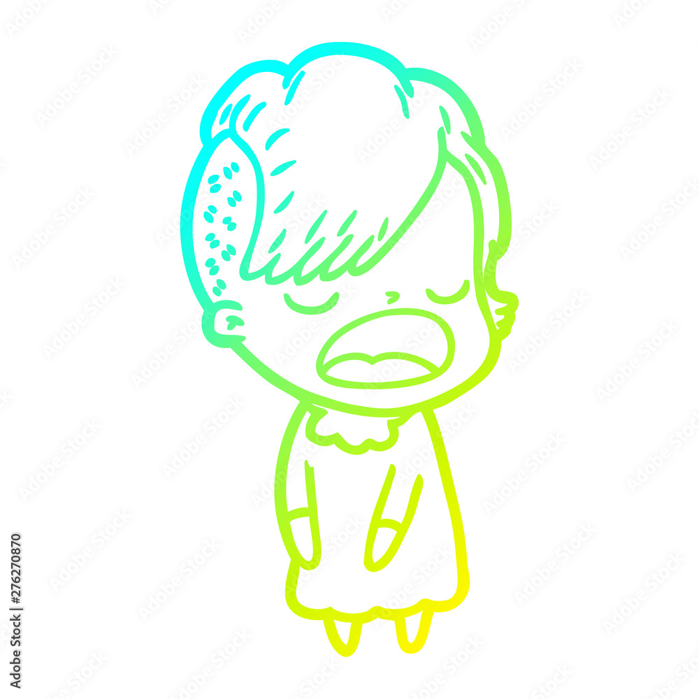 Obraz premium cold gradient line drawing cartoon cool hipster girl talking